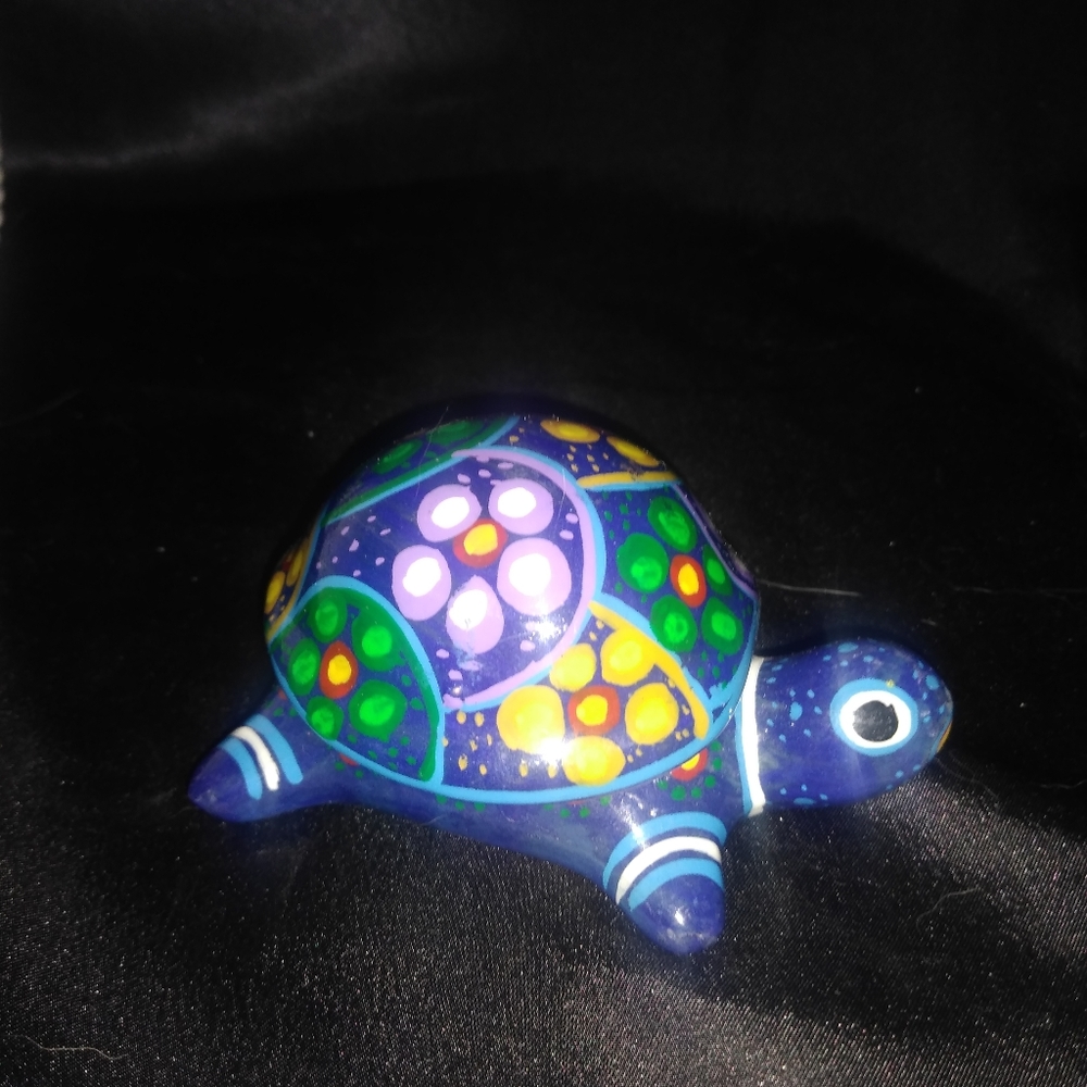Red clay tortoise pot. Hand painted.